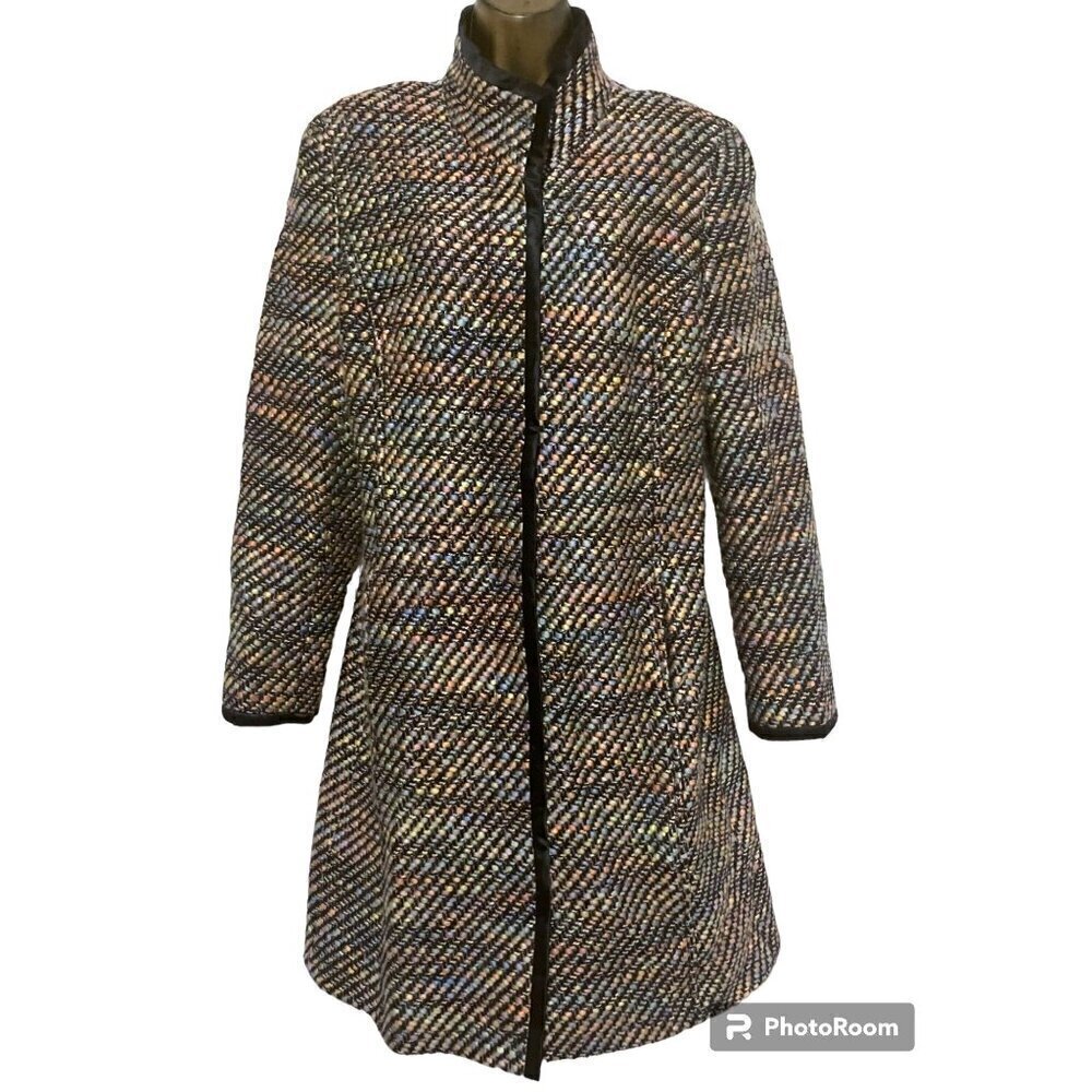 Feraud Tweed Trench Coat 12 Wool Blend Rainbow Cottage Fairy Maximalist Capsule - Picture 3 of 12
